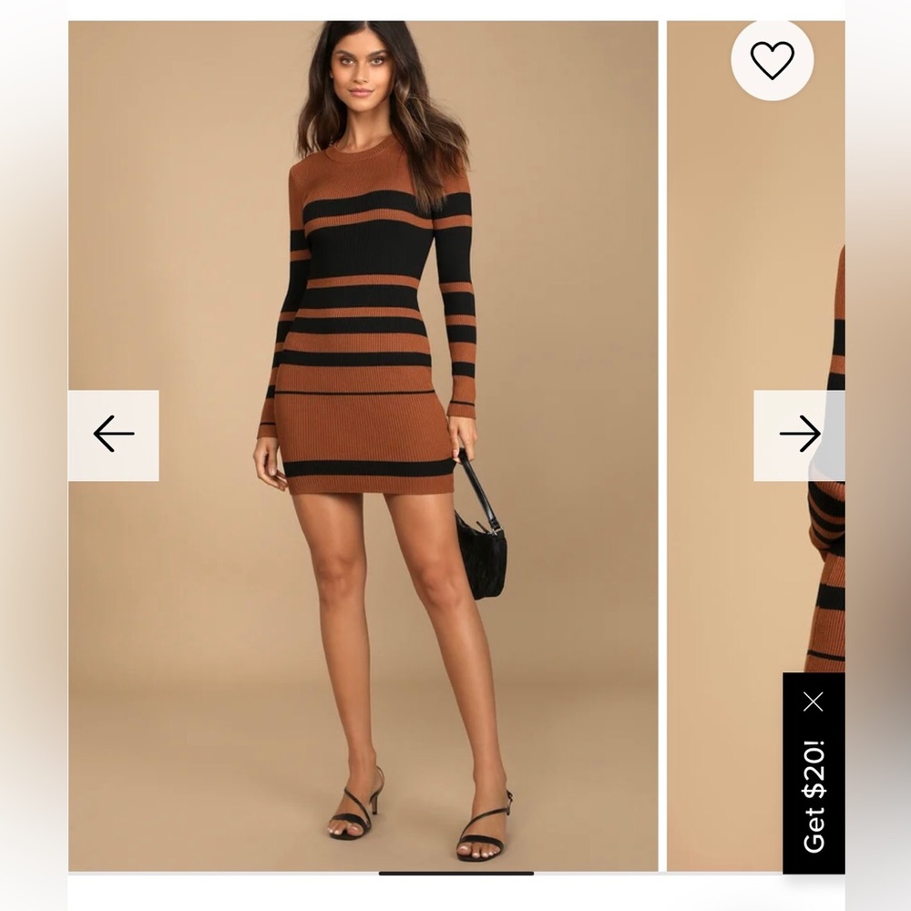 Lulus Thankful for You Brown and Black Striped Sweater Dress